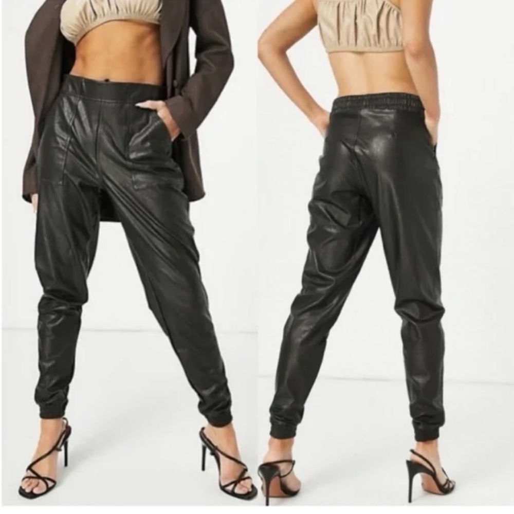 Spanx black faux leather pockets elastic waist & cuffs S pants joggers - Picture 15 of 15